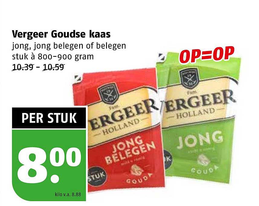 Vergeer Goudse kaas jong, jong belegen of belegen stuk à 800-900 gram