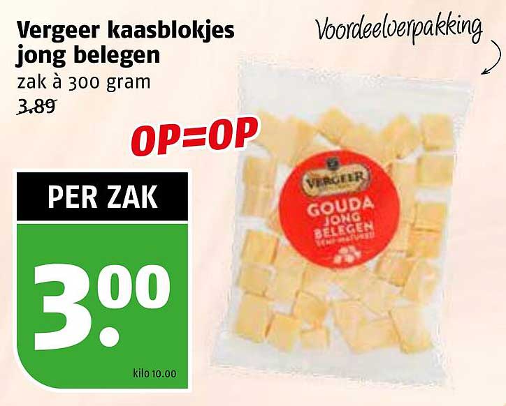 Vergeer kaasblokjes jong belegen zak à 300 gram