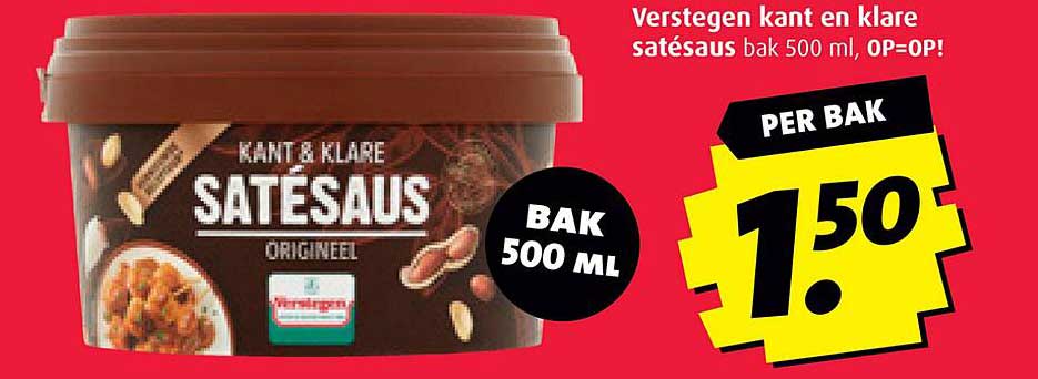 Verstegen kant en klare satésaus bak 500 ml, OP=OP!