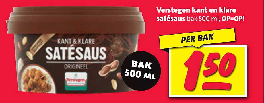 Verstegen kant en klare satésaus bak 500 ml, OP=OP!