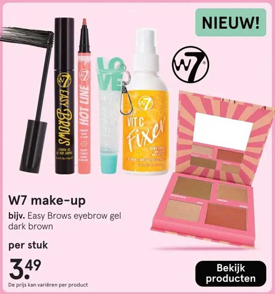 W7 make-up bijv. Easy Brows eyebrow gel dark brown