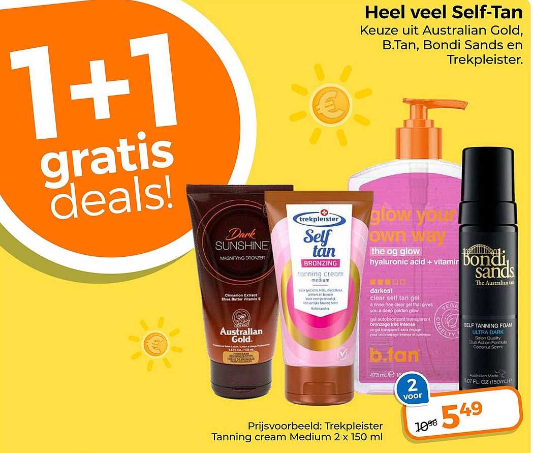 1+1 gratis deals! Heel veel Self-Tan