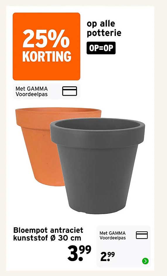 25% korting op alle potterie OP=OP