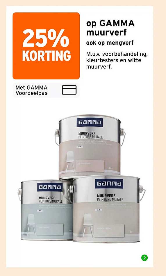 25% KORTING op GAMMA muurverf ook op mengverf