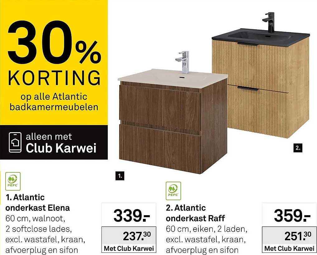 30% KORTING op alle Atlantic badkamemeubelen alleen met Club Karwei