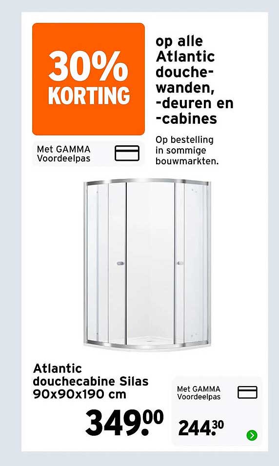 30% korting op alle Atlantic douchewanden, -deuren en -cabines