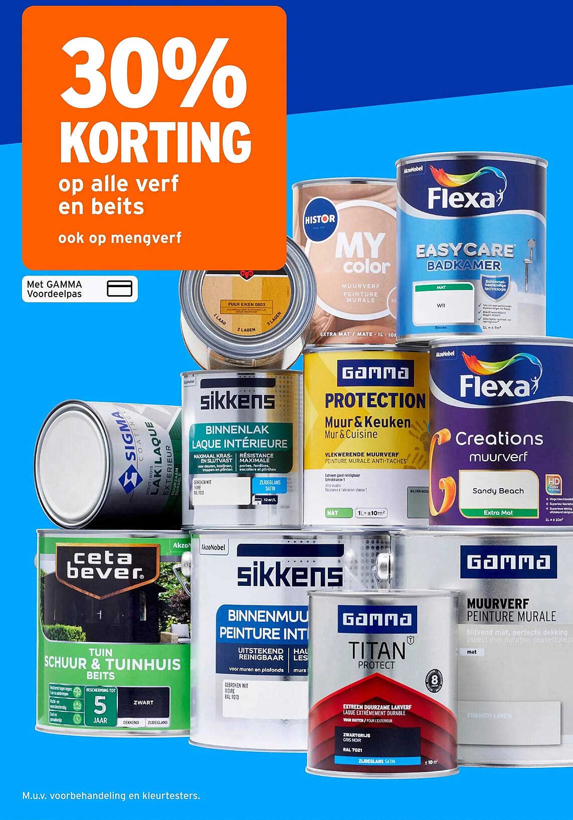 30% korting op alle verf en beits ook op mengverf
