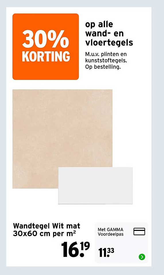 30% korting op alle wand- en vloertegels