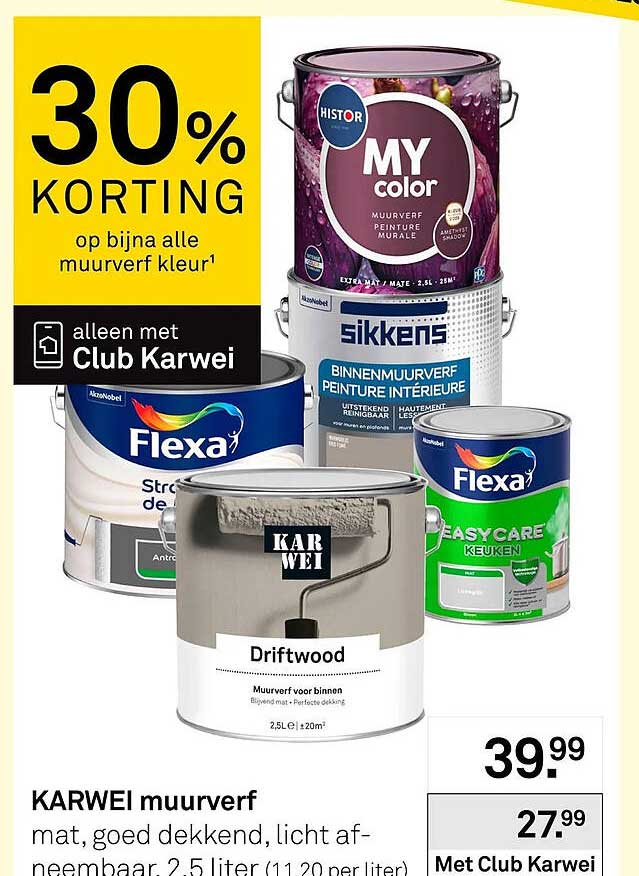 30% KORTING op bijna alle muurverf kleur¹