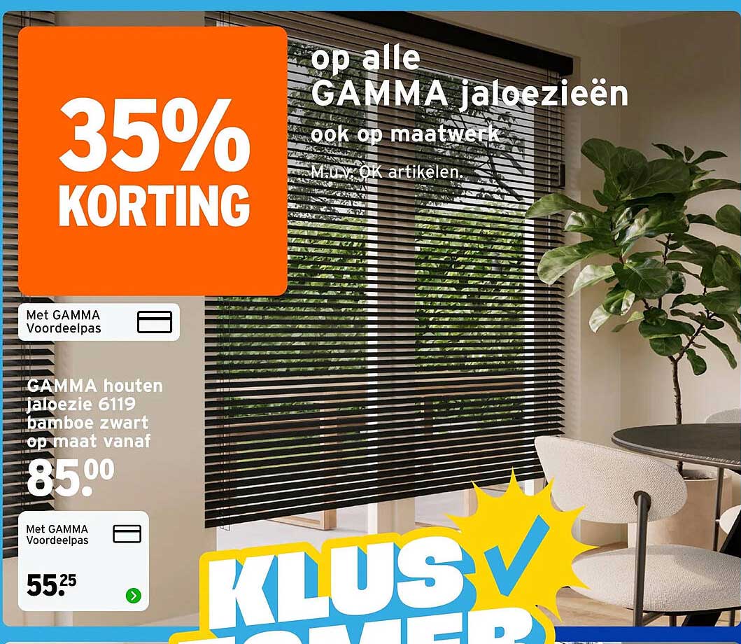 35% KORTING op alle GAMMA jaloezieën ook op maatwerk M.U.V. OK artikelen. GAMMA houten jaloezie 6119 bamboe zwart op maat vanaf