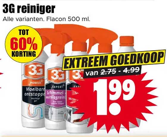3G reiniger Alle varianten. Flacon 500 ml. EXTREEM GOEDKOOP