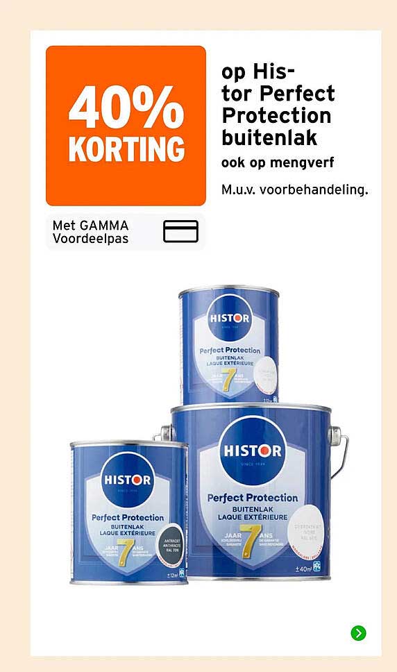 40% korting op Histor Perfect Protection buitenlak ook op mengverf