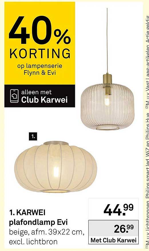 40% KORTING op lampenserie Flynn & Evi alleen met Club Karwei
