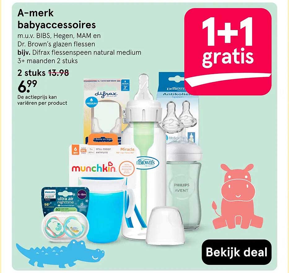 A-merk babyaccessoires 1+1 gratis