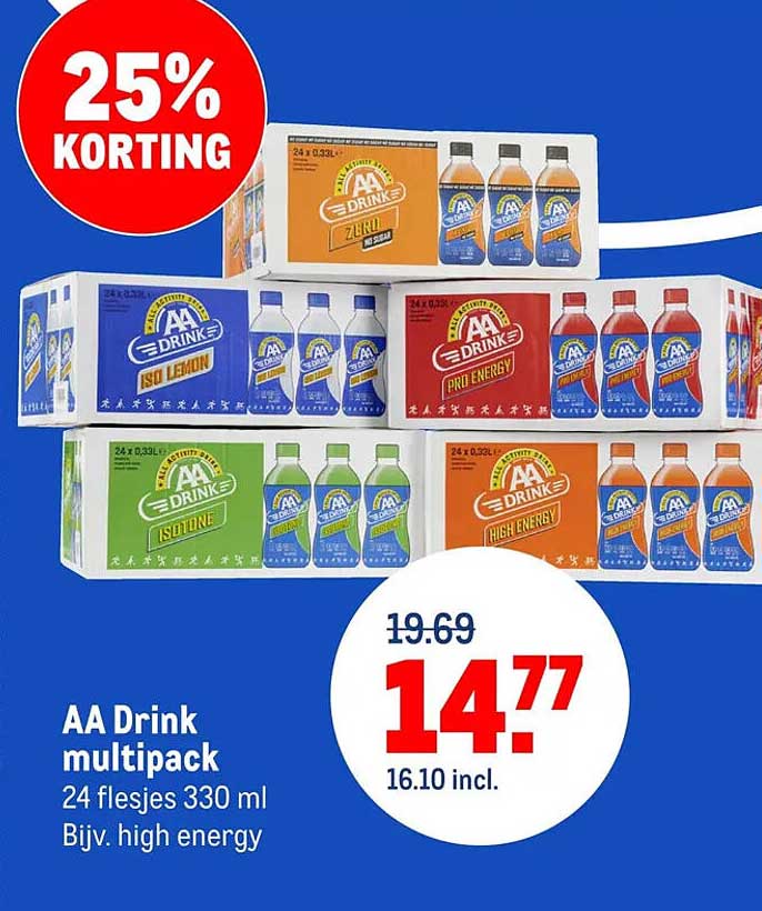 AA Drink multipack 24 flesjes 330 ml Bijv. high energy