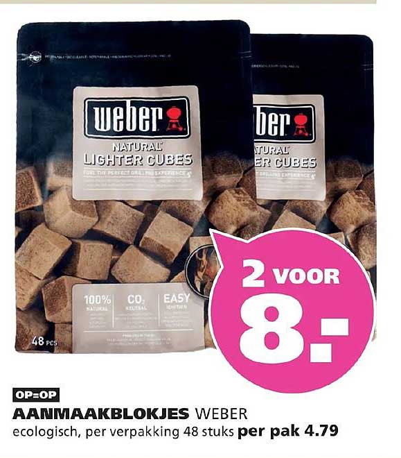 AANMAAKBLOKJES WEBER ecologisch, per verpakking 48 stuks 2 voor 8,-
