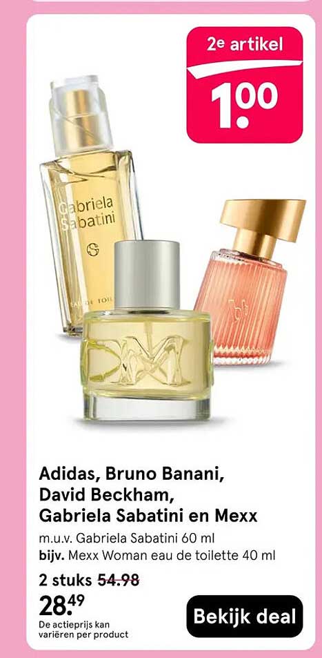 Adidas, Bruno Banani, David Beckham, Gabriela Sabatini en Mexx 2e artikel 1.00