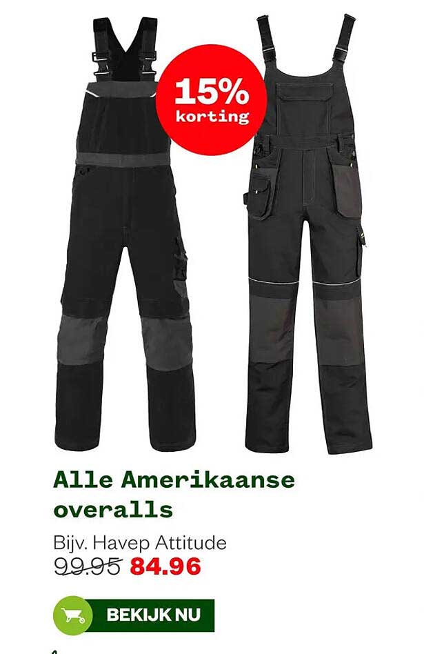 Alle Amerikaanse overalls 15% korting