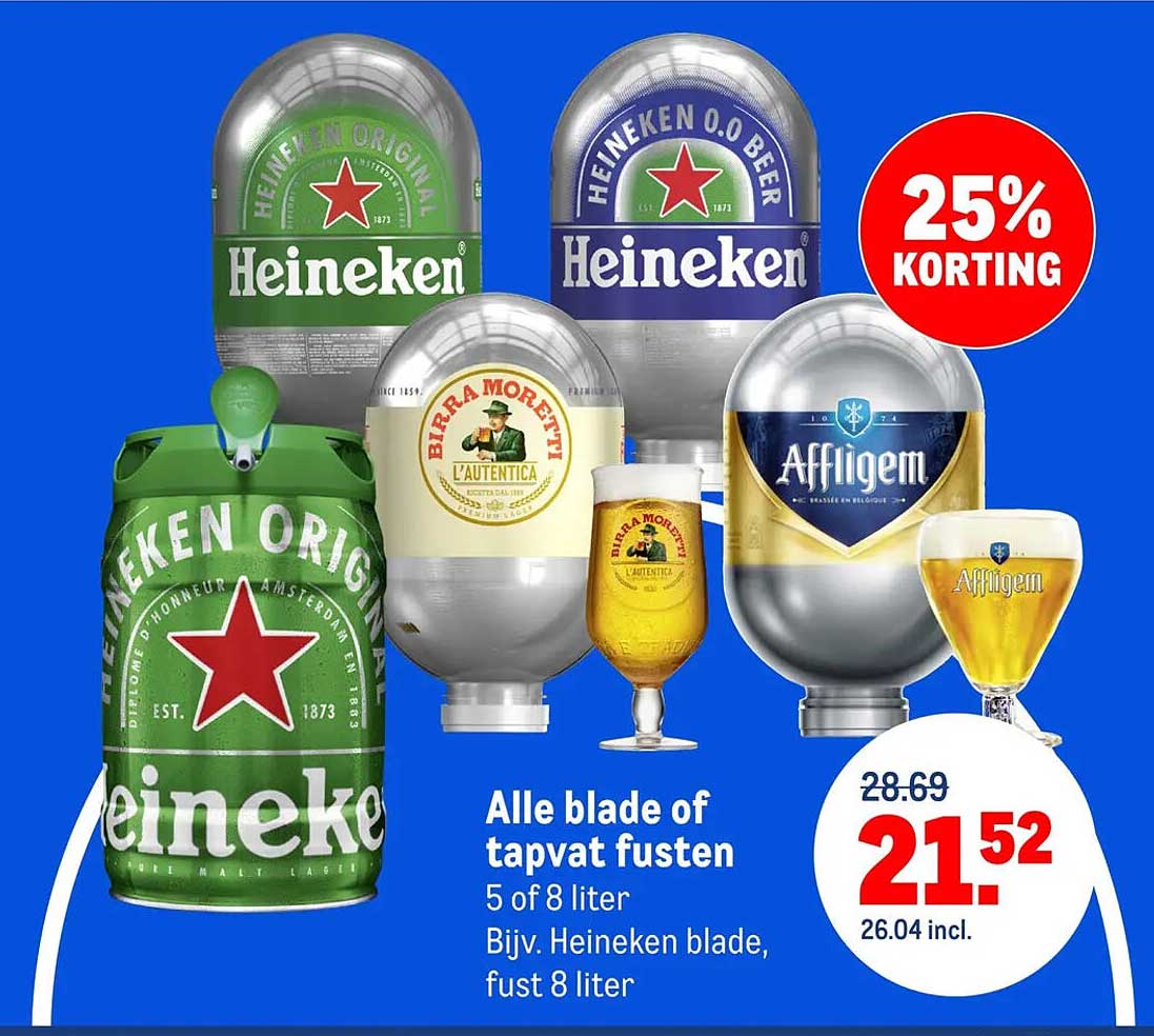 Alle bladen of tapvat fusten 5 of 8 liter 25% korting