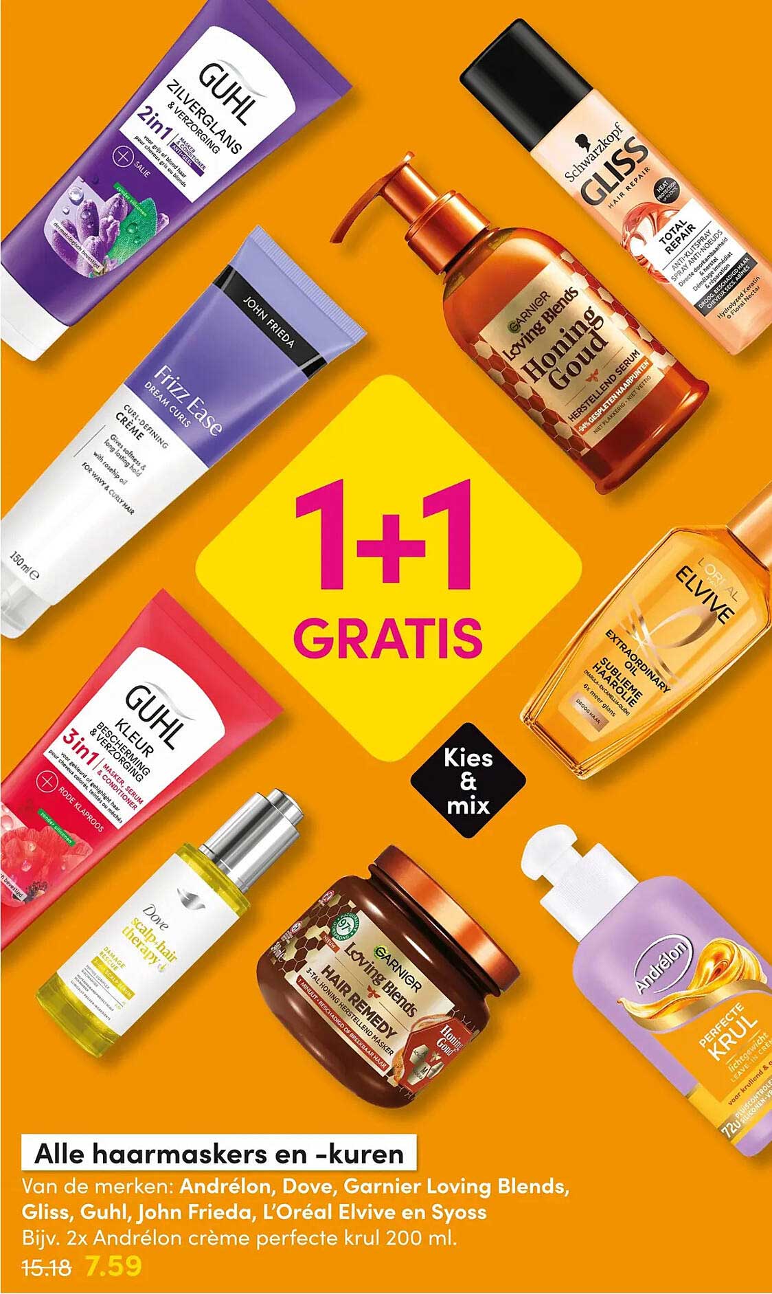Alle haarmaskers en -kuren 1+1 GRATIS