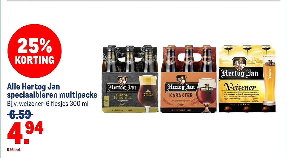 Alle Hertog Jan speciaalbieren multipacks, bijv. weizener, 6 flesjes 300 ml