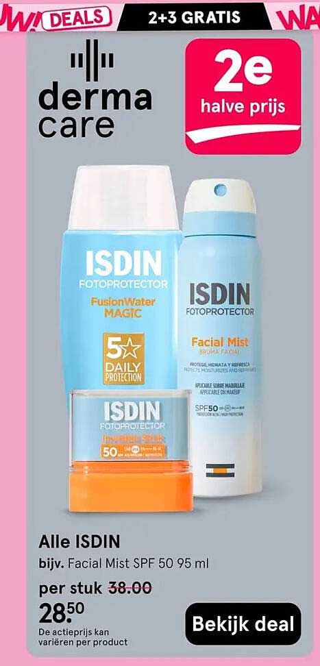 Alle ISDIN bijv. Facial Mist SPF 50 95 ml 2e halve prijs
