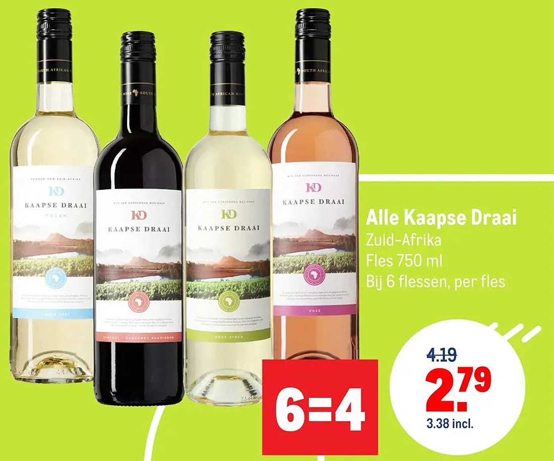 Alle Kaapse Draai Zuid-Afrika Fles 750 ml Bij 6 flessen, per fles 6=4
