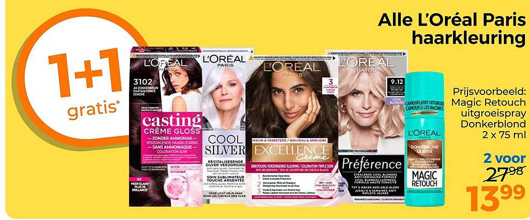Alle L'Oréal Paris haarkleuring 1+1 gratis