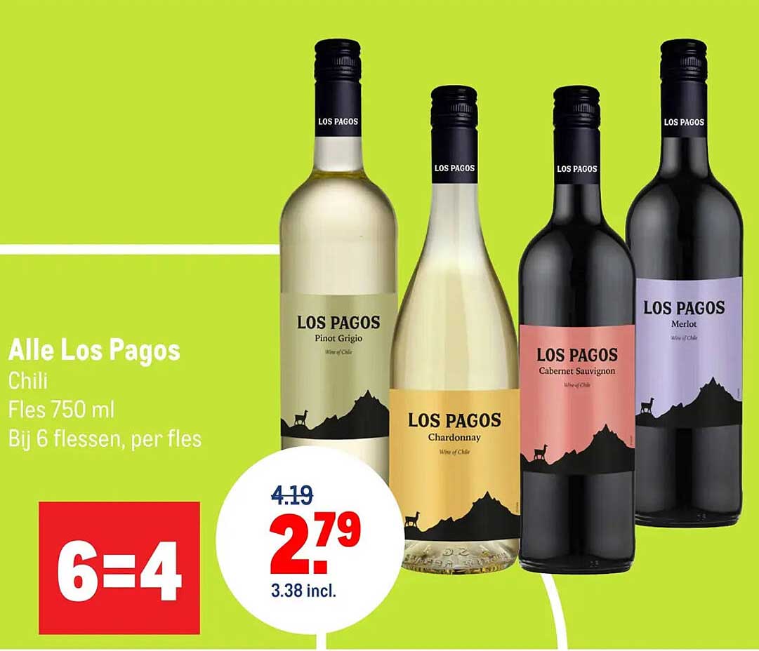 Alle Los Pagos Chili Fles 750 ml Bij 6 flessen, per fles 6=4