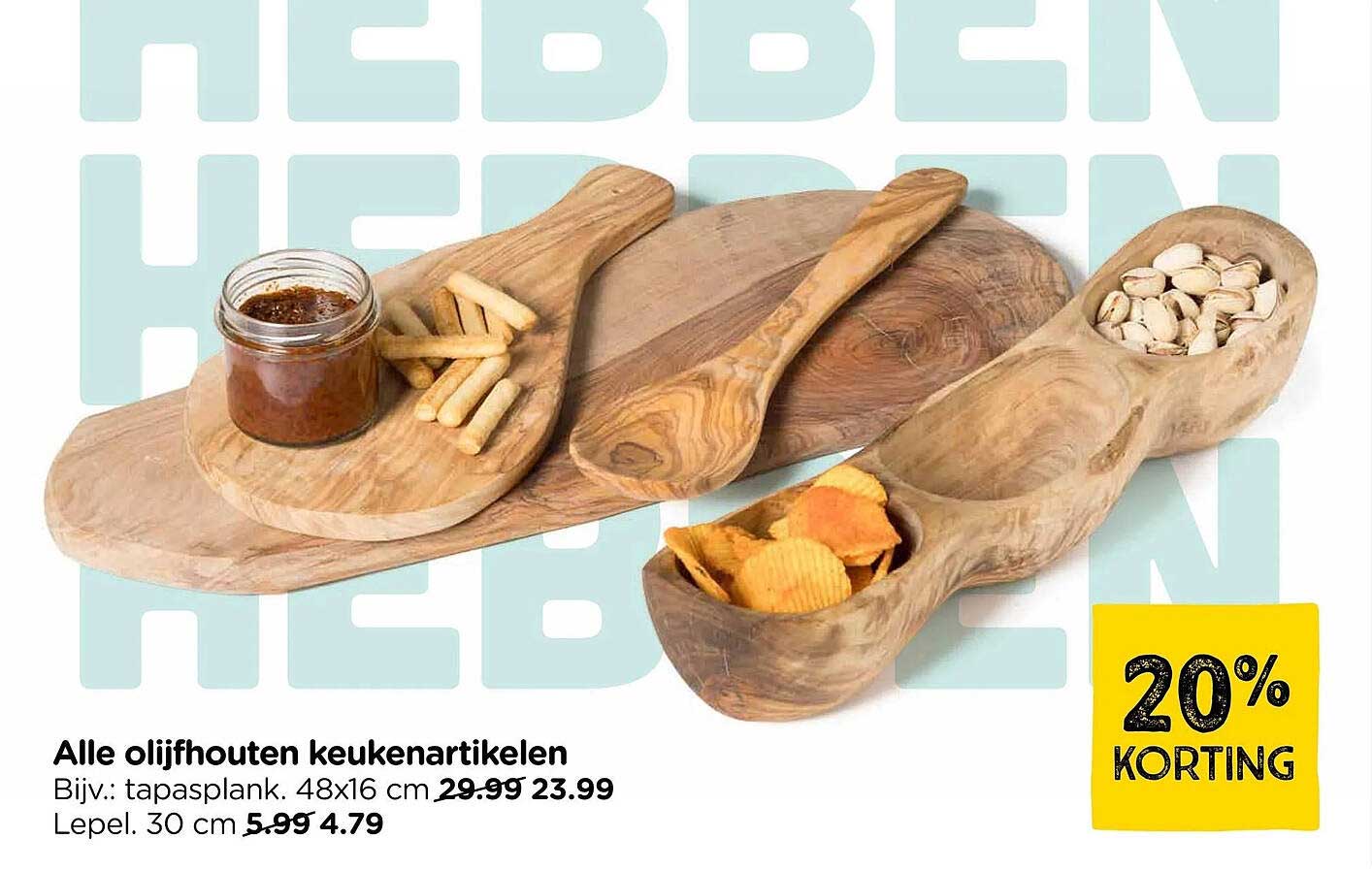 Alle olijfhouten keukenartikelen 20% KORTING