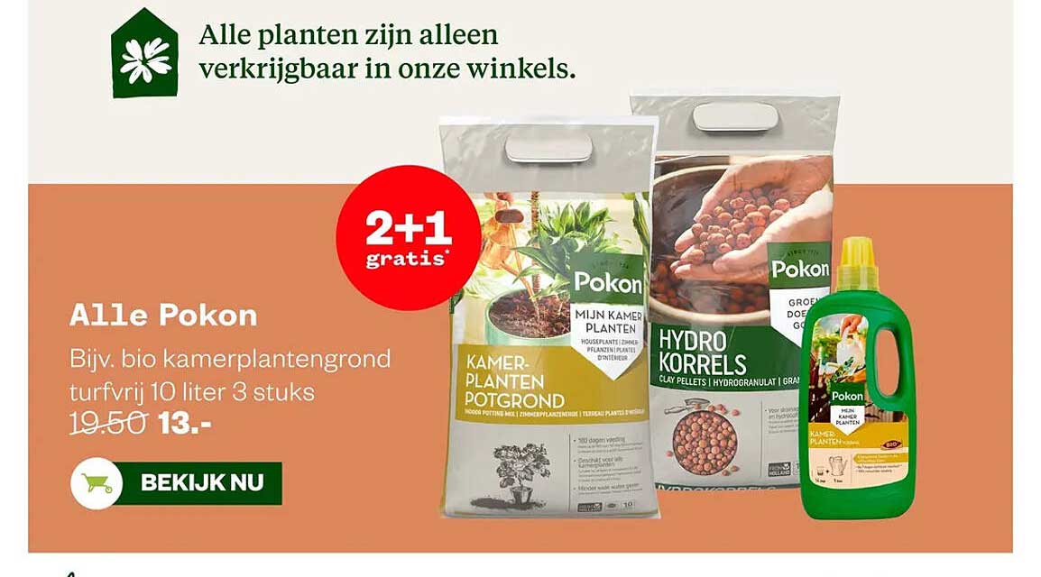 Alle Pokon - Bijv. bio kamerplantengrond turfvrij 10 liter 3 stuks 2+1 gratis