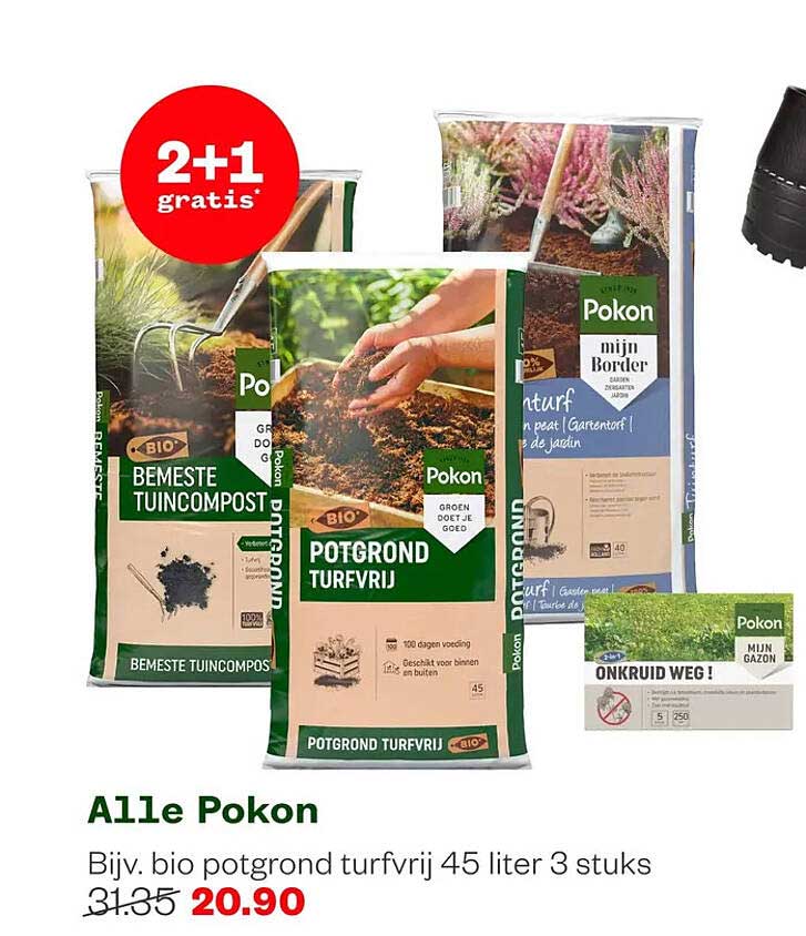 Alle Pokon Biv. bio potgrond turfvrij 45 liter 3 stuks 2+1 gratis