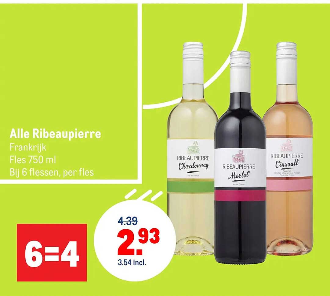 Alle Ribeaupierre Frankrijk Fles 750 ml Bij 6 flessen, per fles 6=4
