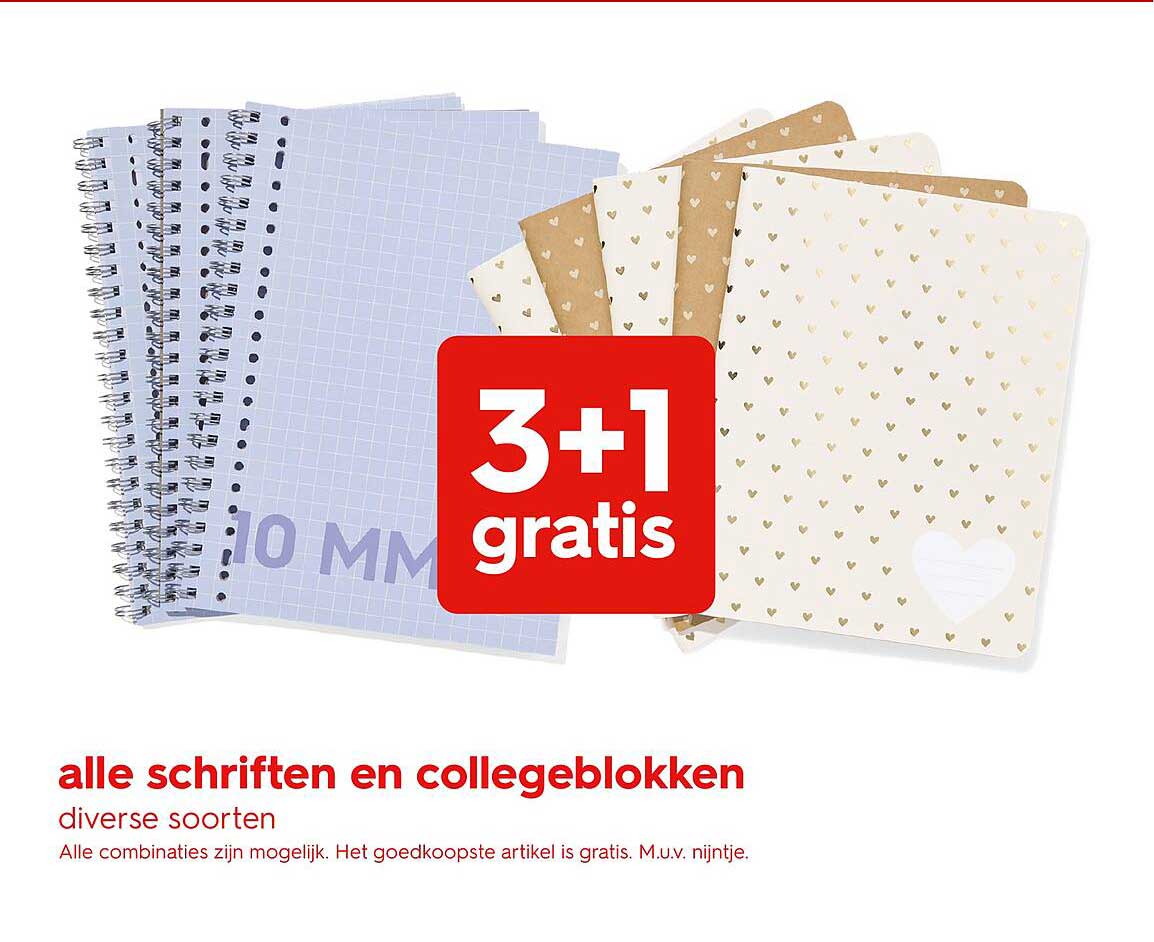 alle schriften en collegeblokken 3+1 gratis