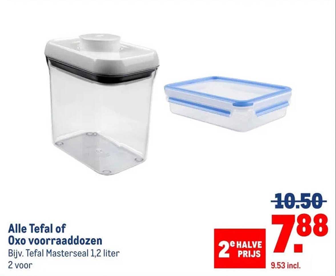 Alle Tefal of Oxo voorraaddozen Bijv. Tefal Masterseal 1,2 liter 2 voor 2e halve prijs