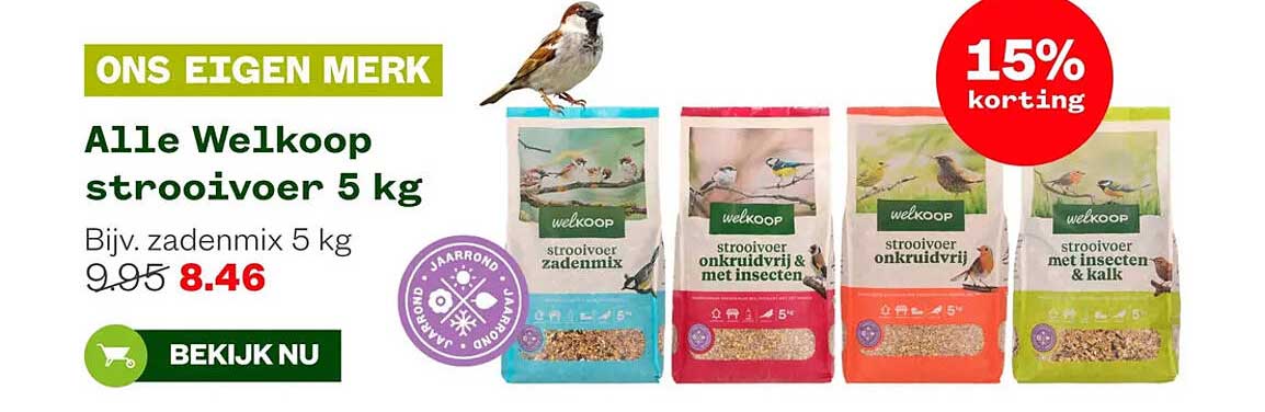 Alle Welkoop strooivoer 5 kg 15% korting