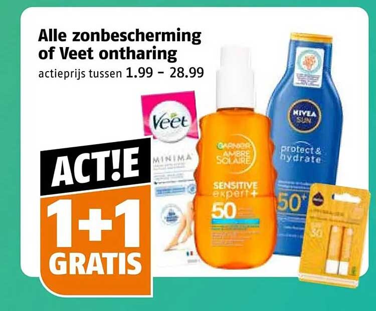 Alle zonbescherming of Veet ontharing 1+1 GRATIS