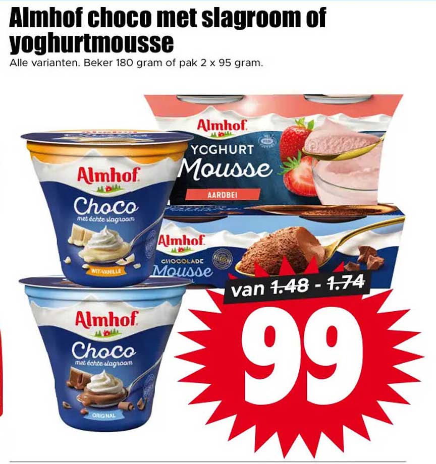 Almhof choco met slagroom of yoghurtmousse