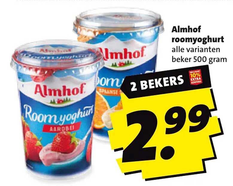 Almhof roomyoghurt alle varianten beker 500 gram 2 BEKERS