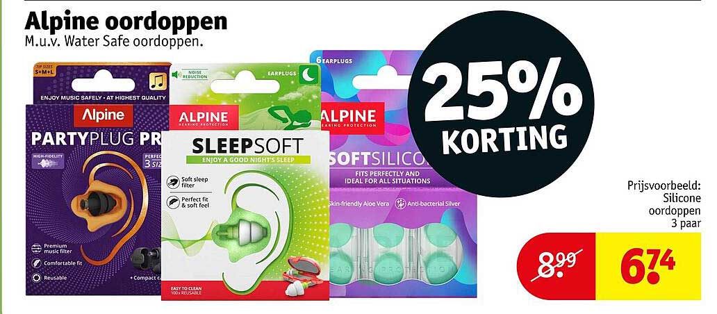 Alpine oordoppen 25% KORTING