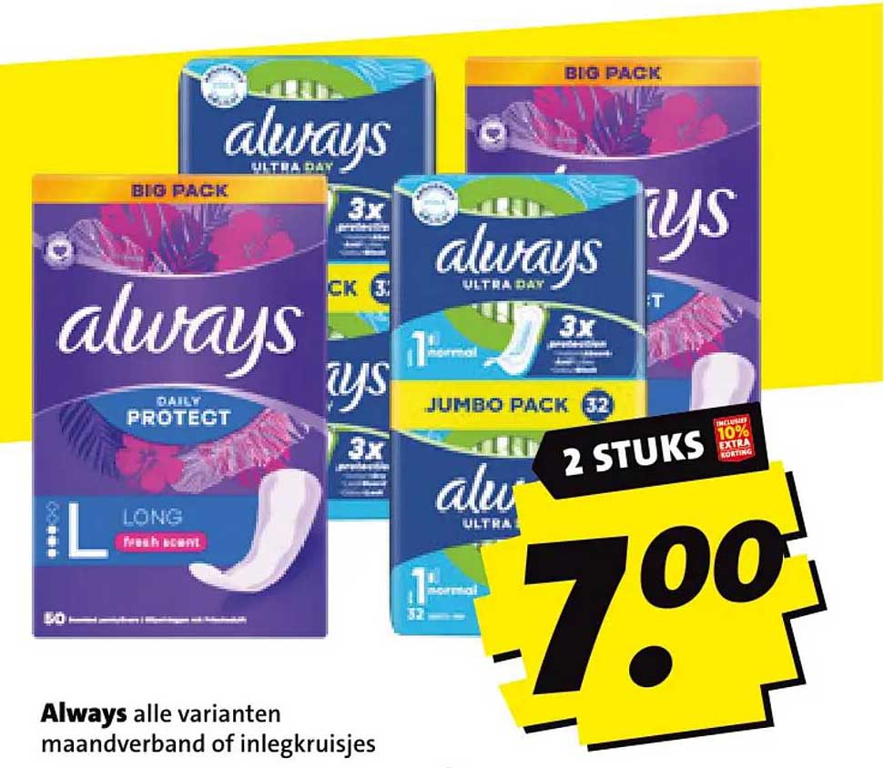 Always alle varianten maandverband of inlegkruisjes 2 stuks