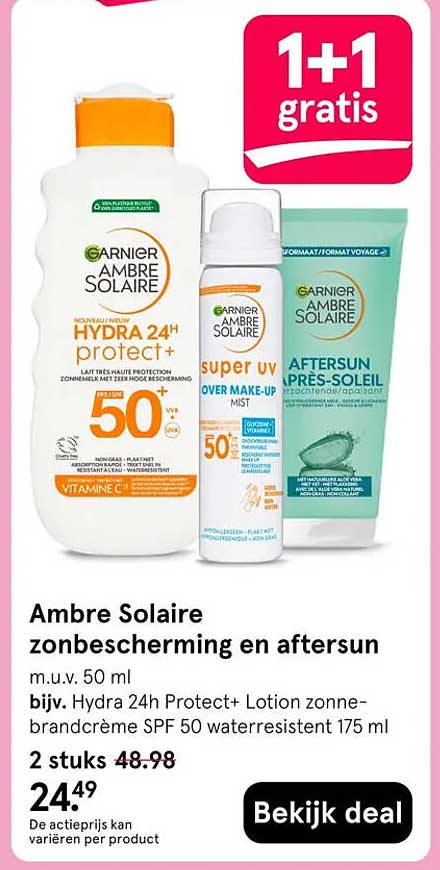 Ambre Solaire zonbescherming en aftersun 1+1 gratis