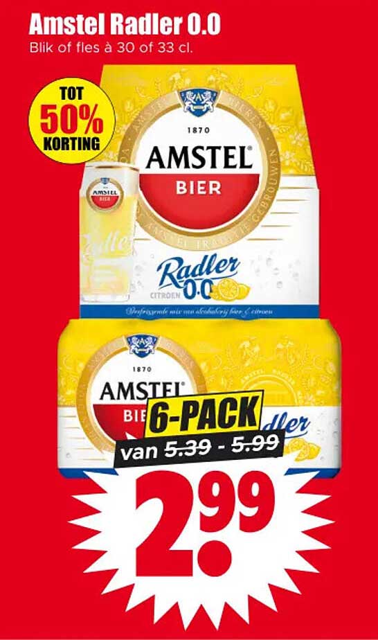 Amstel Radler 0.0 Blik of fles à 30 of 33 cl. 6-pack
