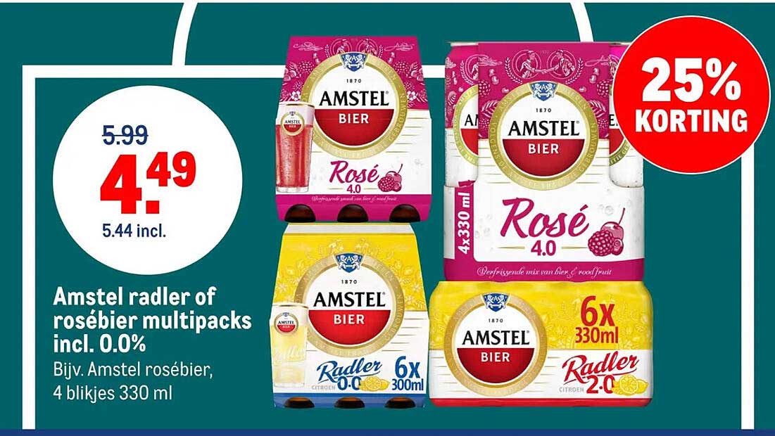 Amstel radler of rosébier multipacks incl. 0.0%