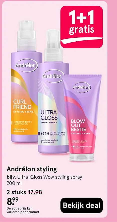 Andrélon styling bijv. Ultra-Gloss Wow styling spray 200 ml 1+1 gratis