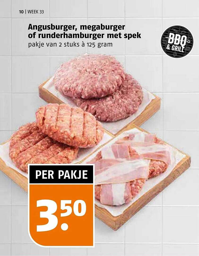 Angusburger, megaburger of runderhamburger met spek pakje van 2 stuks à 125 gram