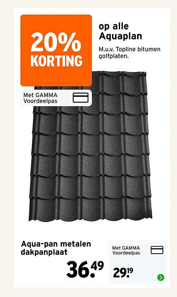 Aqua-pan metalen dakpanplaat 20% korting op alle Aquaplan