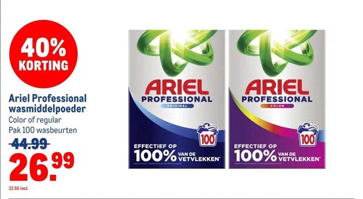Ariel Professional wasmiddelpoder Color of regular Pak 100 wasbeurten 40% KORTING