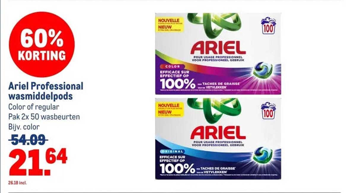 Ariel Professional wasmiddelpods Color of regular Pak 2x 50 wasbeurten Bijv. color 60% korting