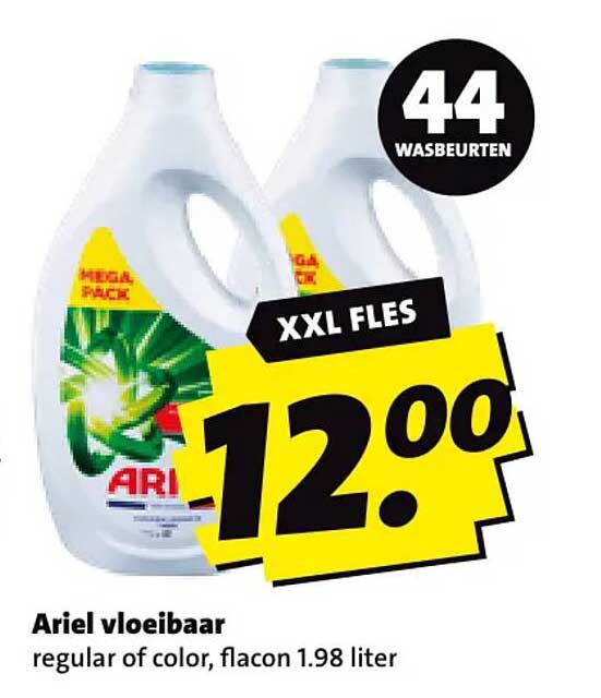Ariel vloeibaar regular of color, flacon 1.98 liter XXL FLES